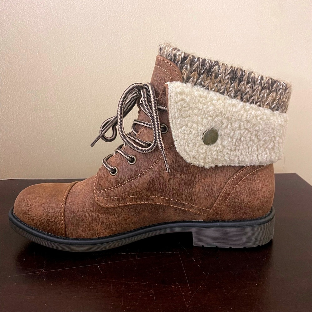 Cliffs by White Mountain Duena Tobacco Brown Knit Shearling Ankle Boots 7 - Picture 5 of 8